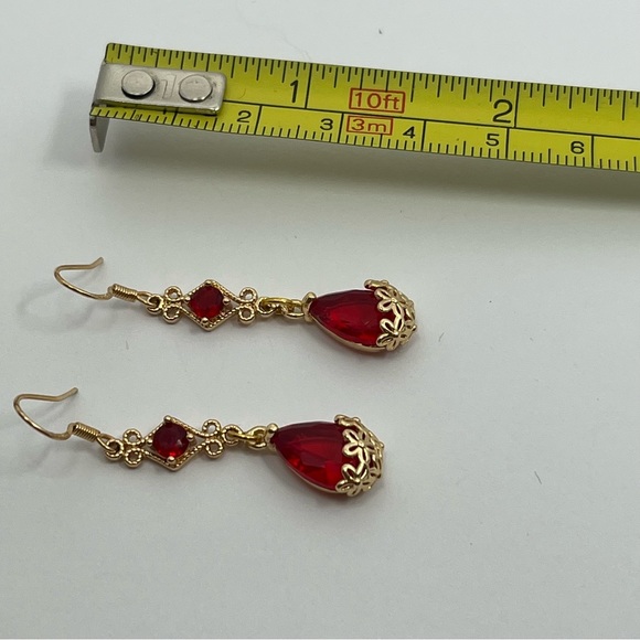 Red and Gold Glass Dangle Earrings, Valentines Earrings - Picture 2 of 2